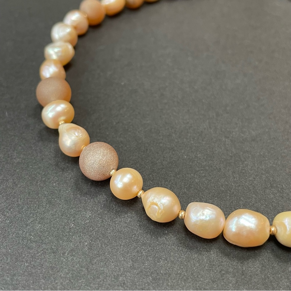 Handmade Chunky Beaded Necklace With Freshwater Pearl and Sunstone